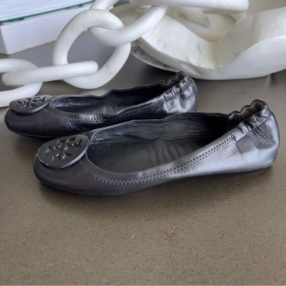 Tory Burch Minnie Travel Black Leather Ballet Flats Size 6 - Picture 3 of 9